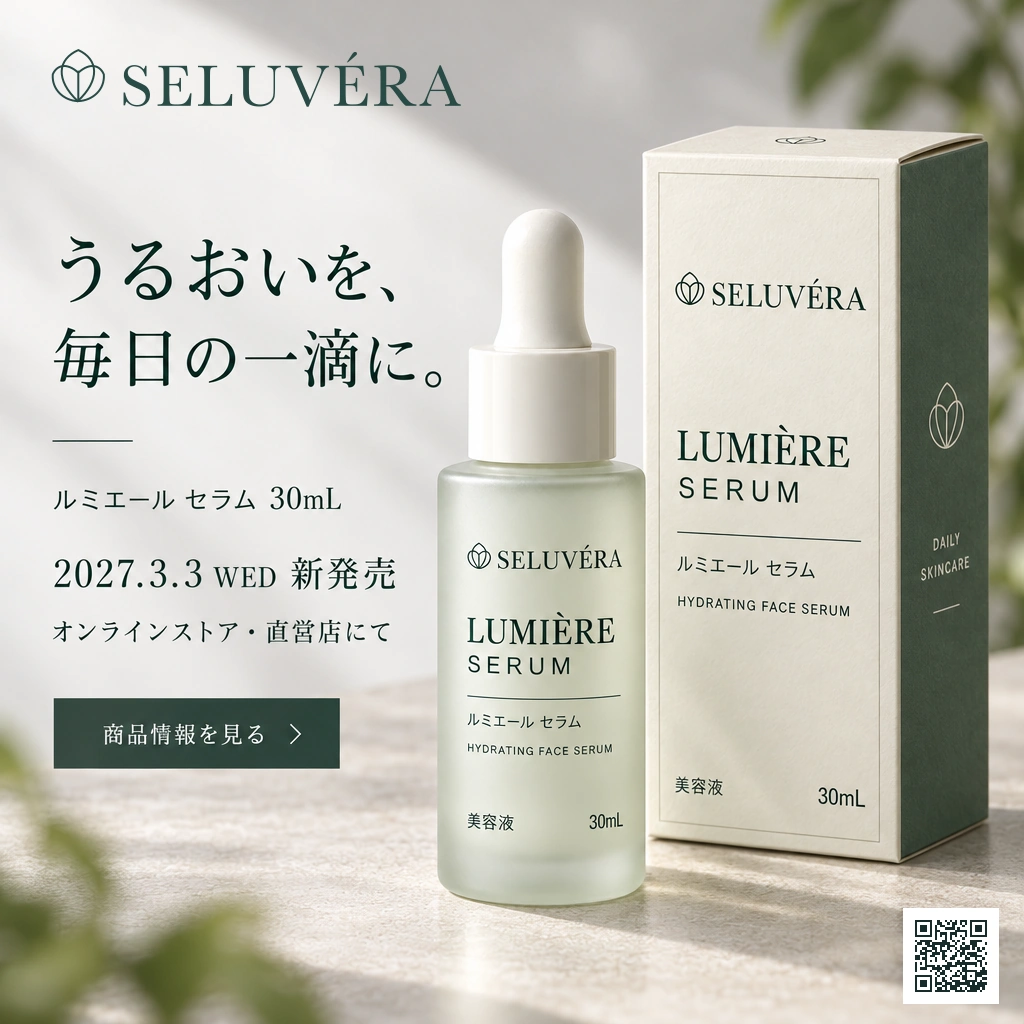 SELUVÉRAの美容液広告。共通のロゴ・商品・コピーを引き継ぐ元のデザイン